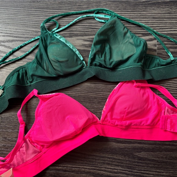 Velvet Bralette Set - Green and Pink - Picture 5 of 5